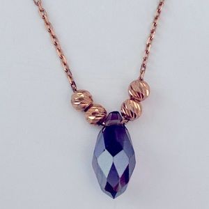 925 Silver necklace purple drop crystal glass bead